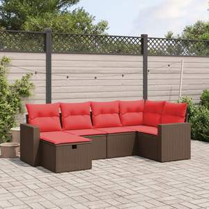 Juego de sofás de patio de ratán sintético marrón de 6 piezas con cojines, elegantes muebles de exterior - Product Image 1