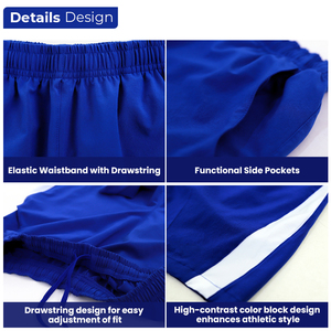 Pantalones Cortos Deportivos para Hombre OEM |   Pantalones de Poliéster de Secado Rápido con Cintura Elástica y Bolsillos |    Pantalones Cortos Deportivos con Rayas en Contraste Bordadas - Product Image 2