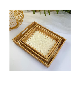 Plateau de service en nacre et rotin, ensemble d'articles de cuisine écologiques pour table à manger, objet décoratif à prix avantageux - Product Image 1