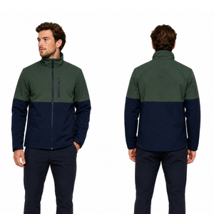 Chaqueta Softshell para Hombre en Bloques de Color Verde Bosque y Azul Marino, Cuello Alto, Bolsillo con Cremallera en el Pecho, Ropa para Exteriores, Alta Demanda - Product Image 4