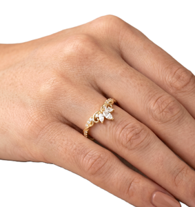 Manufacturing 10K Solid Gold Marquise Round Lab Diamond Curved <b>Ring</b> Vintage Engagement Wedding <b>Dainty</b> Stackable Women Jewelry - Product Image 5