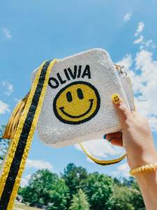 Bolso de hombro cuadrado de tela blanca con correa ancha extraíble, bolso de mano con cremallera para fiesta de mujer, bolso cruzado personalizable con mariposa de cuentas de semillas - Product Image 3