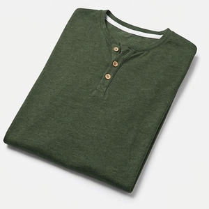 T-shirt Henley à manches longues 3 boutons pour homme, en jersey de coton épais, coupe ajustée, décontracté, haute qualité - Product Image 5