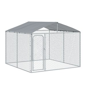 Grande Gabbia per Cani in Metallo Resistente alle Intemperie con Pareti Laterali in Rete e Copertura - Recinto Nero per Uso Esterno - Product Image 1