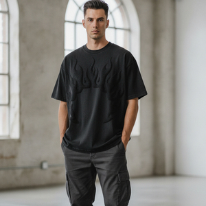 T-shirt vintage délavé à imprimé en relief, motif graphique personnalisé, pour homme, coupe oversize, en coton épais, délavé à l'acide, imprimé 3D, style streetwear - Product Image 5