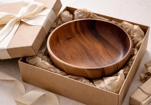 Tazón para Servir Ensaladas de Madera de Acacia Hecho a Mano, con Grano Único, Ecológico, Duradero, 1 kg, Estilo Americano - Product Image 3