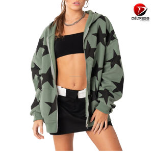 Derniers sweatshirts à capuche oversize pour femmes élégants imprimés d'étoiles respirants à la mode disponibles en prix de gros pour les dames - Product Image 1