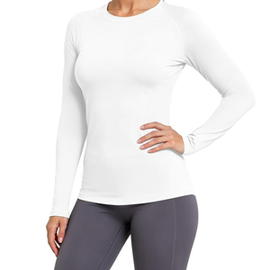 Camiseta de Manga Larga Blanca para Mujer, Corte Ajustado, Cuello Redondo, Suave y Elástica, Ropa Deportiva Informal, Directo de Fábrica - Product Image 5