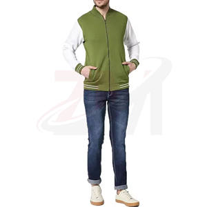 Chaqueta transpirable 100% algodón polar en colores verde y blanco para hombre, talla grande, decorada con botones y bordados, venta al por mayor. - Product Image 4