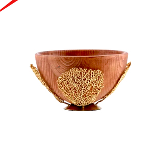 Tazón de madera con detalles dorados para servir alimentos, diseño moderno, material de madera, tazón para servir frutas, para decoración de hoteles. - Product Image 1