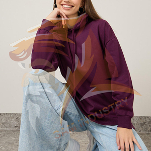 Solid Plain Cotton Casual Knitted Breathable Eco-Friendly Hoodies for Women Custom Color Women <b>Drop</b> Shoulder Hoodies - Product Image 6