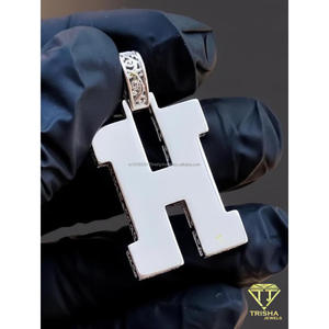 Moissanite Diamond H <b>Initial</b> <b>Pendant</b> Iced Out Hip Hop Necklace Custom Letter Jewelry Gift - Product Image 5