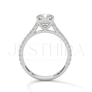 14K Solid Rose Gold Ring With Side Diamond Design Band Luxury Wedding Ring With Moissanite Diamond In <b>Cushion</b> Solitaire Diamond - Product Image 5