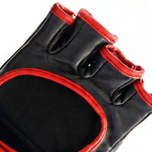Gants de MMA en cuir à demi-doigts avec fermeture Velcro, unisexes, pour arts martiaux, noir et rouge - Product Image 3
