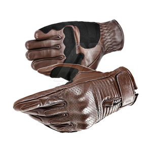 Guantes de Motocicleta de Cuero Marrón Vintage para Hombre, Guantes Retro Cafe Racer, Guantes de Verano Perforados para Motociclismo, Protección de Nudillos Reforzada - Product Image 5