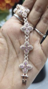Pulsera de Plata de Ley 925 con Dije de Flor de Moissanita, Eslabones Infinitos de Lujo, Chapado en Rodio, Unisex, Regalo de Boda, Joyería Fina - Product Image 5