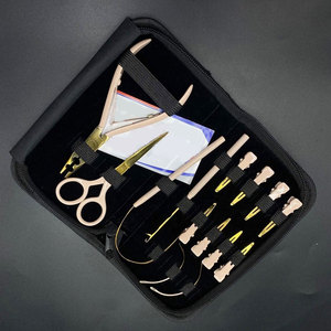 Kit d'outils pour extensions de cheveux, or et crème, outil boucle et crochet, kit d'outils pour extensions de cheveux en trame, kit de pinces professionnelles pour extensions de cheveux - Product Image 3