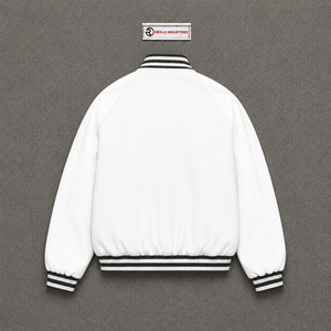 Premium Streetwear Relaxed Fit Varsity Wool Jacket With Fashionable Black Trim Zipper Closure Regular Fit Casual Style Solid Col - Product Image 6