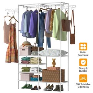 Appendiabiti Multifunzionale Autoportante in Metallo con Organizer per Scarpe e Abiti e Ripiani per Armadio - Product Image 3