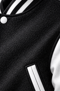 Veste universitaire personnalisée noire et blanche en mélange de laine, veste de baseball à boutons-pression, fabrication OEM, marque privée, vente en gros - Product Image 6