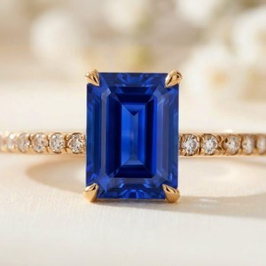 Blue Sapphire <b>Ring</b> 925 Sterling <b>Silver</b> Natural Gemstone Handmade <b>Ring</b> For Her <b>Emerald</b> Cut <b>Ring</b> Handmade <b>Ring</b> All Size - Product Image 2