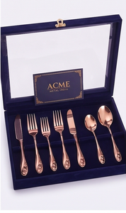 Ensemble de couverts plaqués or rose, finition miroir, avec motif floral, cuillère à dîner à long manche, ensemble haut de gamme pour mariage, hôtel et fête - Product Image 5