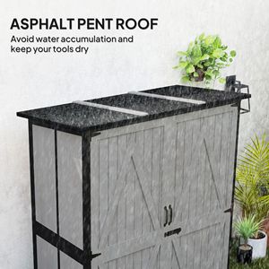 Casetta da Giardino per Esterni Facile da Montare, Grigia, con Porte Lucchettabili, Piedini Regolabili, 2 Ripiani, Tetto in Asfalto, Materiale Legno, Prodotto in PP - Product Image 5