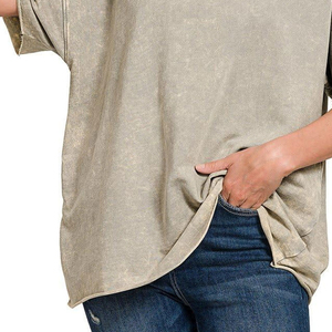 Camisetas de algodón transpirables personalizables al por mayor para mujer, estilo vintage con logo frontal, lavado ácido, moda urbana, ecológicas, de secado rápido para verano - Product Image 3