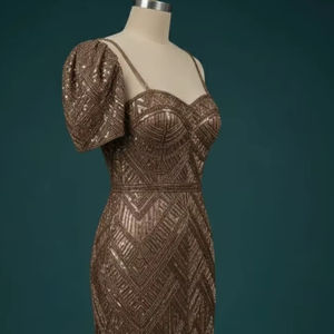 Vestido de cóctel de lujo con cuentas hechas a mano y un solo hombro descubierto |   Vestido de noche ajustado con tirantes finos para mujer al por mayor - Product Image 1