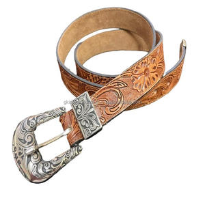 Ceinture d'outillage en cuir occidental et accessoires pour hommes, ensemble de boucles de style occidental, dernier modèle gravé à la main avec des fleurs - Product Image 5