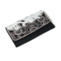   Portefeuille RFID en cuir de vachette à poils pour femme, style western bohème, pochette cowgirl