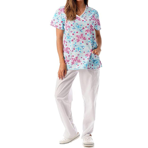 Nouvel ensemble de blouses médicales pour femmes 2025 – Haut à col fendu et manches courtes, pantalon cargo à cordon de serrage, respirant, en spandex, pour le personnel infirmier et chirurgical - Product Image 5