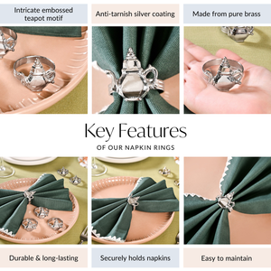 Ensemble de 6 Anneaux de Serviette de Luxe Vintage en Laiton Durable avec Résine Argentée, Bois et Perles – Design Original pour Décoration de Table de Mariage - Product Image 3