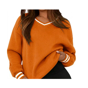 Sudadera de Cuello en V Extra Grande para Mujer de Alta Calidad de KUZAN Enterprises, Color Sólido, Manga Larga, 100% Algodón Tejido, Informal para Otoño - Product Image 1