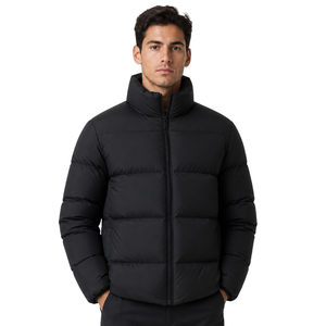 All Black Classic Winter puffer Jacket Men Minimalist Blank Puffer <b>Coat</b> High Quality Padded <b>Bubble</b> Jacket - Product Image 1