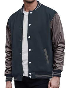 Veste bomber varsity personnalisée avec logo brodé OEM, design professionnel confortable, manches en cuir, pour homme, patchwork. - Product Image 3