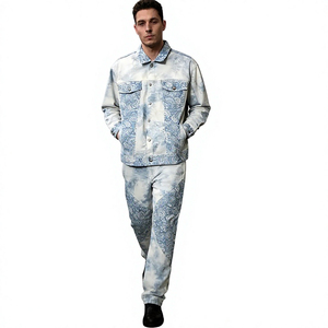 Men's Denim Tracksuits Sets Button <b>Down</b> Closure Front Denim Jackets & <b>Pants</b> Sets Premium Sale 2 Piece Denim Tracksuit For Men - Product Image 2