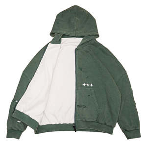 Sudadera con Capucha y Cierre de Cremallera para Hombre SAAR INDUSTRIES, Verde Sólido, 100% Algodón Lavado, Logotipo Frontal, Manga Regular, Ropa de Invierno - Product Image 3
