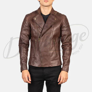 Veste en cuir véritable marron noyer de qualité supérieure pour homme, avec épaulettes rembourrées, coupe ajustée, style motard Cafe Racer, manteau d'hiver en cuir véritable - Product Image 6