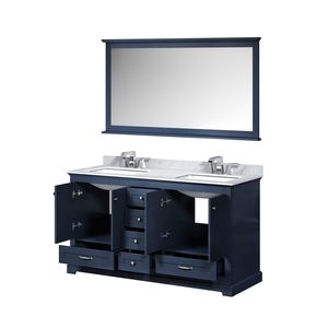 Navy Blue 60 In. W X 22 In. D Double Bath <b>Vanity</b> with Carrara Marble Top and 58 In. <b>Mirror</b> Includes Faucet Set - Product Image 5