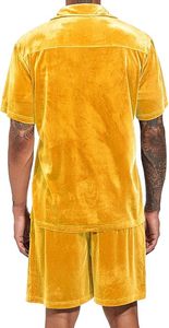 Ensemble de survêtement d'été personnalisé pour homme en velours respirant de haute qualité, short de jogging et short à boutons, coupe ajustée, jaune, deux pièces - Product Image 2