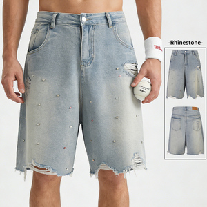 Shorts Bermuda en jean déchiré pour homme, taille mi-haute, fermeture boutonnée, style décontracté, en coton délavé - Product Image 5