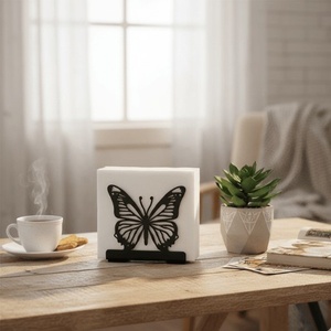 Modern <b>Black</b> Metal Napkin Holder Cocktail Glass Silhouette Design <b>Paper</b> <b>Tissue</b> Stand Bar Lounge Kitchen Organizer - Product Image 2