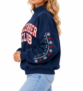 Custom <b>Women's</b> Oversized <b>Christmas</b> <b>Sweatshirt</b> Mock Neck Cotton Fleece Crystal Applique Embroidery Holiday Winter Fashion - Product Image 2