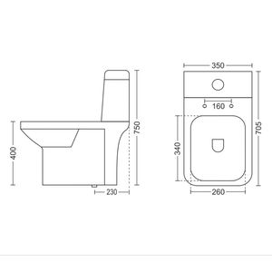 Inodoro de esquina de una pieza, moderno y de lujo, de porcelana blanca, 705x350x750mm, para uso comercial en baños. - Product Image 4