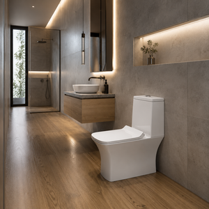 WC monobloc à cuvette allongée, double chasse à gravité, design contemporain, à poser au sol, siphon en P en céramique - Product Image 5