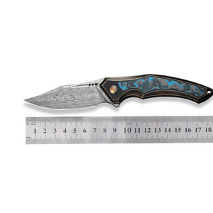 Couteau pliant à double lame en acier Damas à motif unique, avec manche à motif noir et blanc et design compact pour EDC - Product Image 3