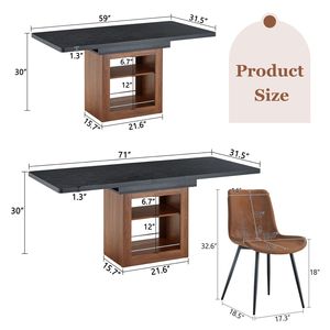 59-71 Inch Expandable Dining <b>Table</b> with Comfortable <b>Brown</b> Fabric Chairs 8-Piece Set Paired with Dining Room Technology - Product Image 3