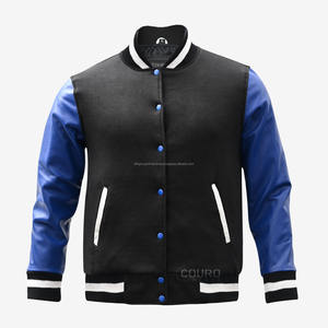 Veste universitaire réversible en cuir véritable et laine de haute qualité, col montant, personnalisable, best-seller pour hommes et femmes - Product Image 1