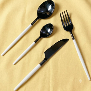 <b>Black</b> Colour Coated Flatware <b>Set</b> White Handles Modern Design Dishwasher Safe Spoon Fork Knife Dinnerware <b>Cutlery</b> <b>Set</b> of 4 - Product Image 6